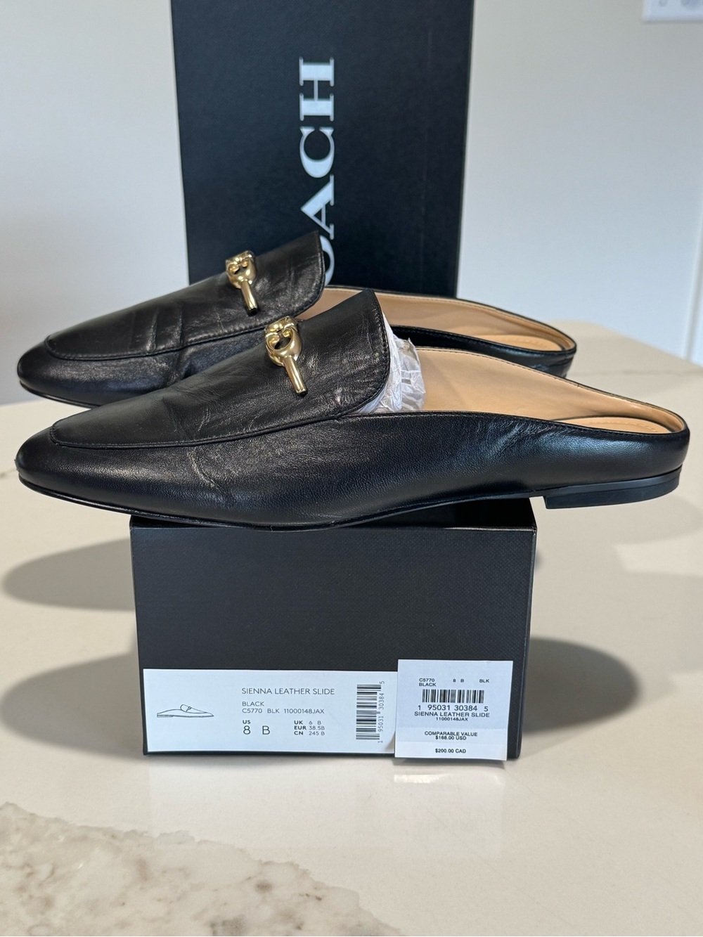 Coach Sienna Black Leather Slip-On Mules with Gold Bit - Picture 3 of 10